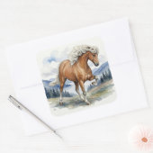 Edda Silver bay Icelandic Horse in the Mountains S Vierkante Sticker (Envelop)