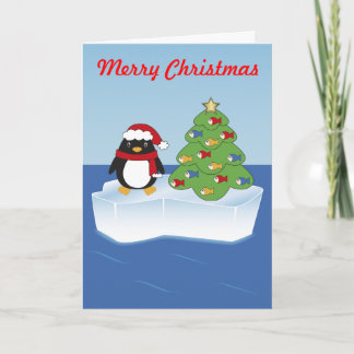 Eddie de pinguïn en zijn kerstboom feestdagen kaart