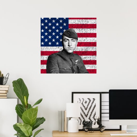 Eddie Rickenbacker en de Amerikaanse vlag Poster (Thuiskantoor)