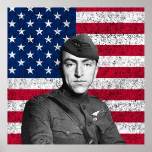 Eddie Rickenbacker en de Amerikaanse vlag Poster