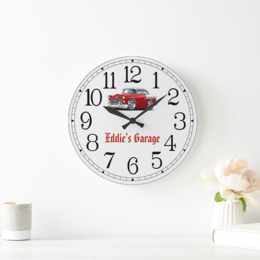 Eddie's Garage Rood & Wit Klassieke Auto Klok (Huis)