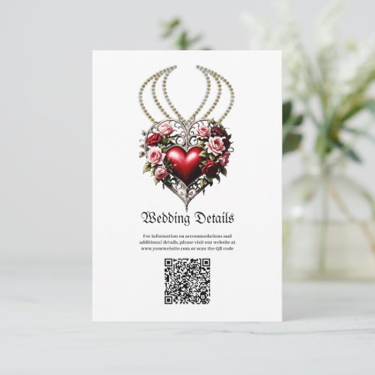 Edel gotisch hart met bloemen. informatiekaartje (Staand voorkant)