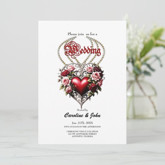 Edel gotisch hart met bloemen. kaart (Staand voorkant)