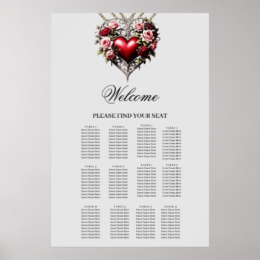 Edel gotisch hart met bloemen poster (Voorkant)