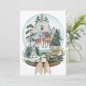 Edel hert mannetje in besneeuwd winterbos kaart (Staand voorkant)