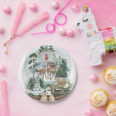 Edel hert mannetje in het winterse sneeuwbos papieren bordje (Feest)