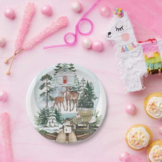 Edel hert mannetje in het winterse sneeuwbos papieren bordje (Feest)