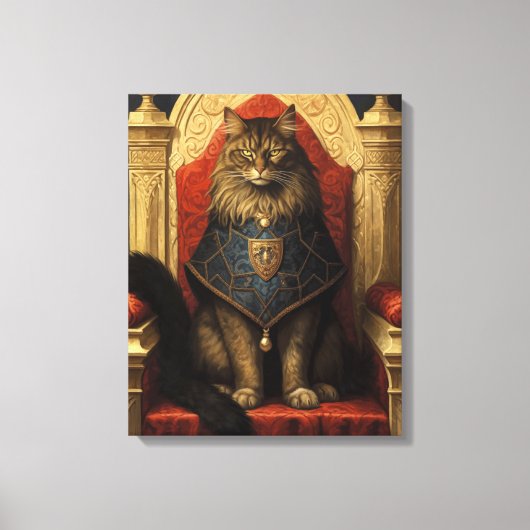 Edel Maine Coon Kat Troon Kunstprint Canvas Afdruk (Voorkant)