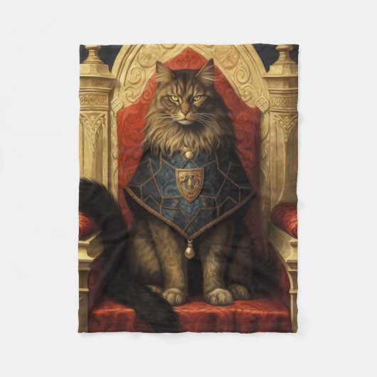 Edel Maine Coon Kat Troon Kunstprint Fleece Deken (Voorkant)