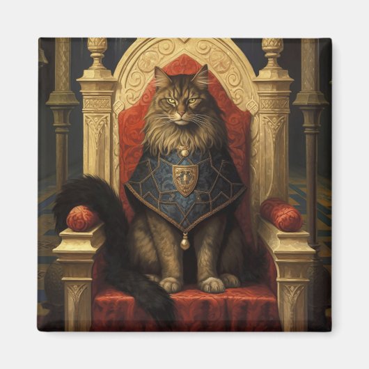 Edel Maine Coon Kat Troon Kunstprint Magneet (Voorkant)