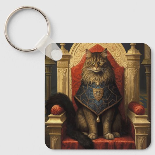 Edel Maine Coon Kat Troon Kunstprint Sleutelhanger (Voorkant)
