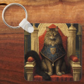 Edel Maine Coon Kat Troon Kunstprint Sleutelhanger (Voorkant)