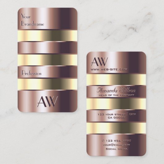 Edel Roos Goud en lichtgeel blik met Initialen Visitekaartje (Voorkant / Achterkant)