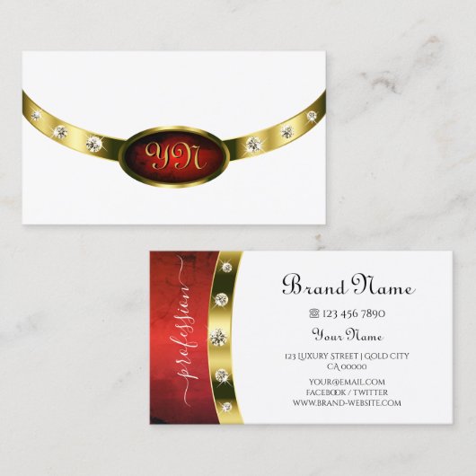 Edel wit goud rood marmer met monogram diamanten visitekaartje (Voorkant / Achterkant)