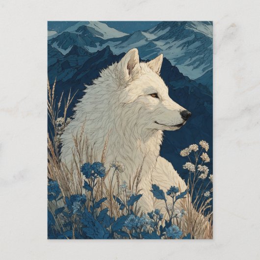 Edel Witte Wolf in het Middernachtgebergte Briefkaart (Voorkant)