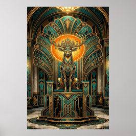 Edele Art Deco Hertenbok Gouden Silhouet Poster