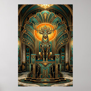 Edele Art Deco Hertenbok Gouden Silhouet Poster