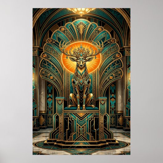 Edele Art Deco Hertenbok Gouden Silhouet Poster (Voorkant)