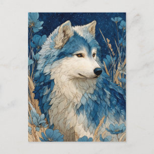 Edele Blauwe Wolf in Gouden Gras Tuin Briefkaart