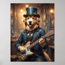 Edele golden Retriever die gitaar speelt in café