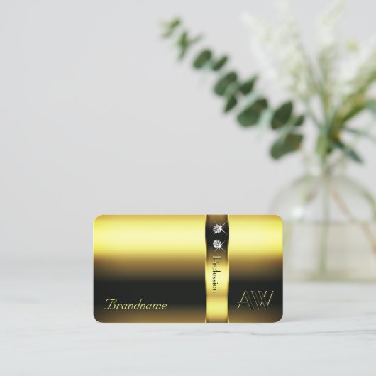 Edele Gouden Decoratieve Shimmery Diamanten Monogr Visitekaartje (Staand voorkant)