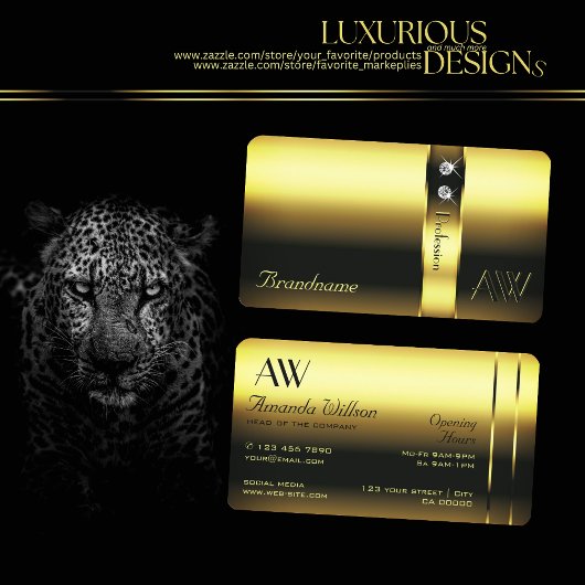 Edele Gouden Decoratieve Shimmery Diamanten Monogr Visitekaartje