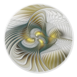 Edele Gouden Teal Abstracte Fantasie Fractale Kuns Keramische Knop