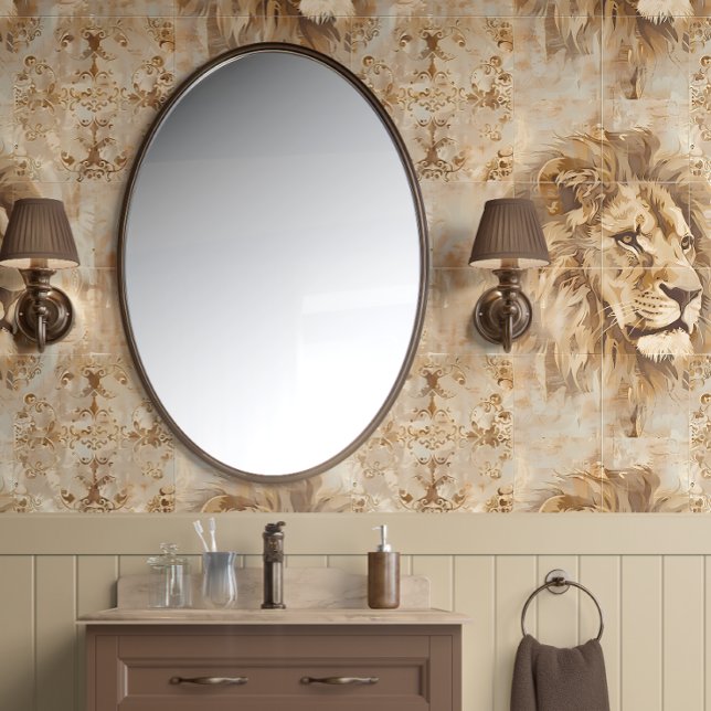 Edele Leeuw - Beige, Goud, Wit - Traditioneel Behang (Regal Majesty Lion Peel and Stick Wallpaper)