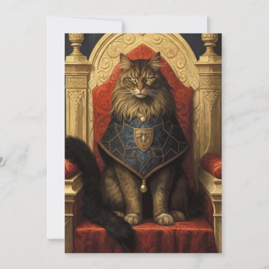 Edele Maine Coon Kat Troon Kunstprint Kaart (Voorkant)