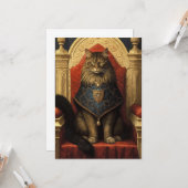 Edele Maine Coon Kat Troon Kunstprint Kaart (Voorkant / Achterkant in situ)