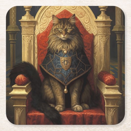 Edele Maine Coon Kat Troon Kunstprint Kartonnen Onderzetters (Voorkant)