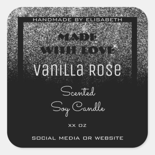 Edele Product Labels Zwart en Zilver Glitter Regen (Voorkant)