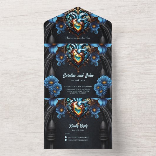 Edele steampunk hart all in one uitnodiging (Binnen)