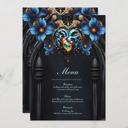 Edele steampunk hart menu (Voorkant / Achterkant)