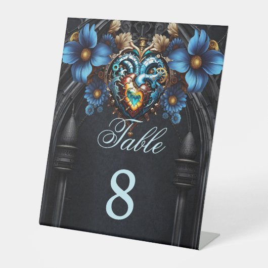 Edele steampunk hart reclamebord met voetstuk (Voorkant)