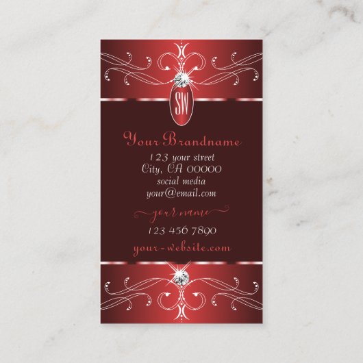 Edele Wijn Rode Bourgogne  Ornamenten Monogram Visitekaartje (Achterkant)
