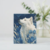 Edele Witte Wolf in Middernachtblauwe Tuin Briefkaart (Staand voorkant)