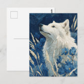Edele Witte Wolf in Middernachtblauwe Tuin Briefkaart (Voorkant / Achterkant)