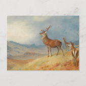 Edelherten in een hoogland landschap, kunst feestdagenkaart (Voorkant)