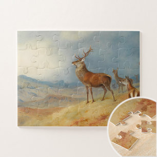 Edelherten in een hoogland landschap, kunst legpuzzel
