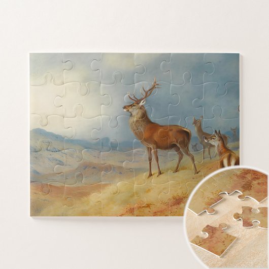 Edelherten in een hoogland landschap, kunst legpuzzel