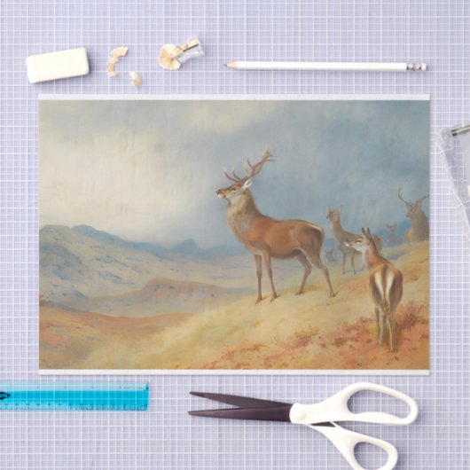 Edelherten in een hoogland landschap, kunst tissuepapier (Craft)