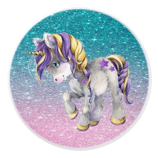 Edelkleurige Unicorn Ceramic Knob. Keramische Knop (Voorkant)