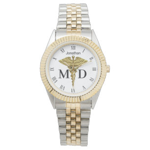 Edelmedisch Gold Caduceus Medical Doctor MD Horloge