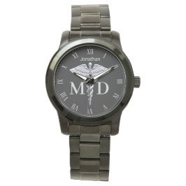 Edelmedisch Silver Caduceus Medical Doctor MD Horloge