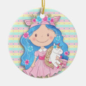 Edelmeisje Cutie met unicorn Kerstmis Keramisch Ornament (Voorkant)