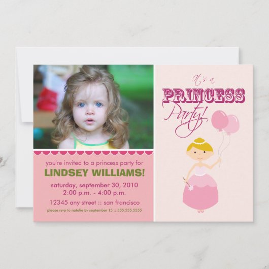 Edelprinses Party Invitation (roze) Kaart (Voorkant)