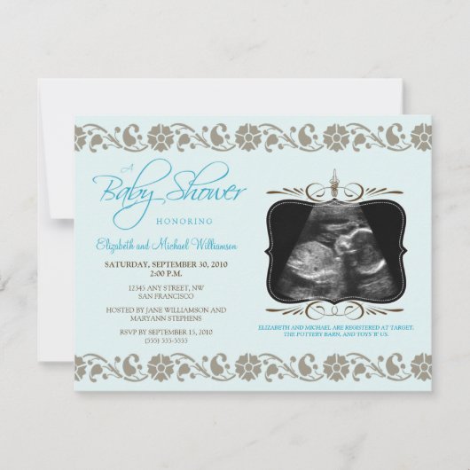 EdelSonogram Baby shower Uitnodiging (blauw) (Voorkant)