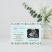 EdelSonogram Baby shower Uitnodiging (blauw) (Staand voorkant)