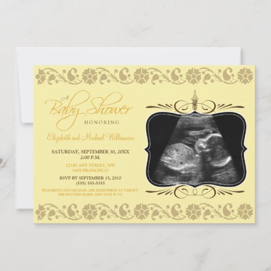 EdelSonogram Baby shower Uitnodiging (geel) (Voorkant)
